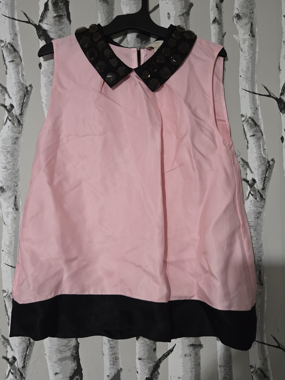 Kate Spade Pink Top with Embellished Black Collar Size S